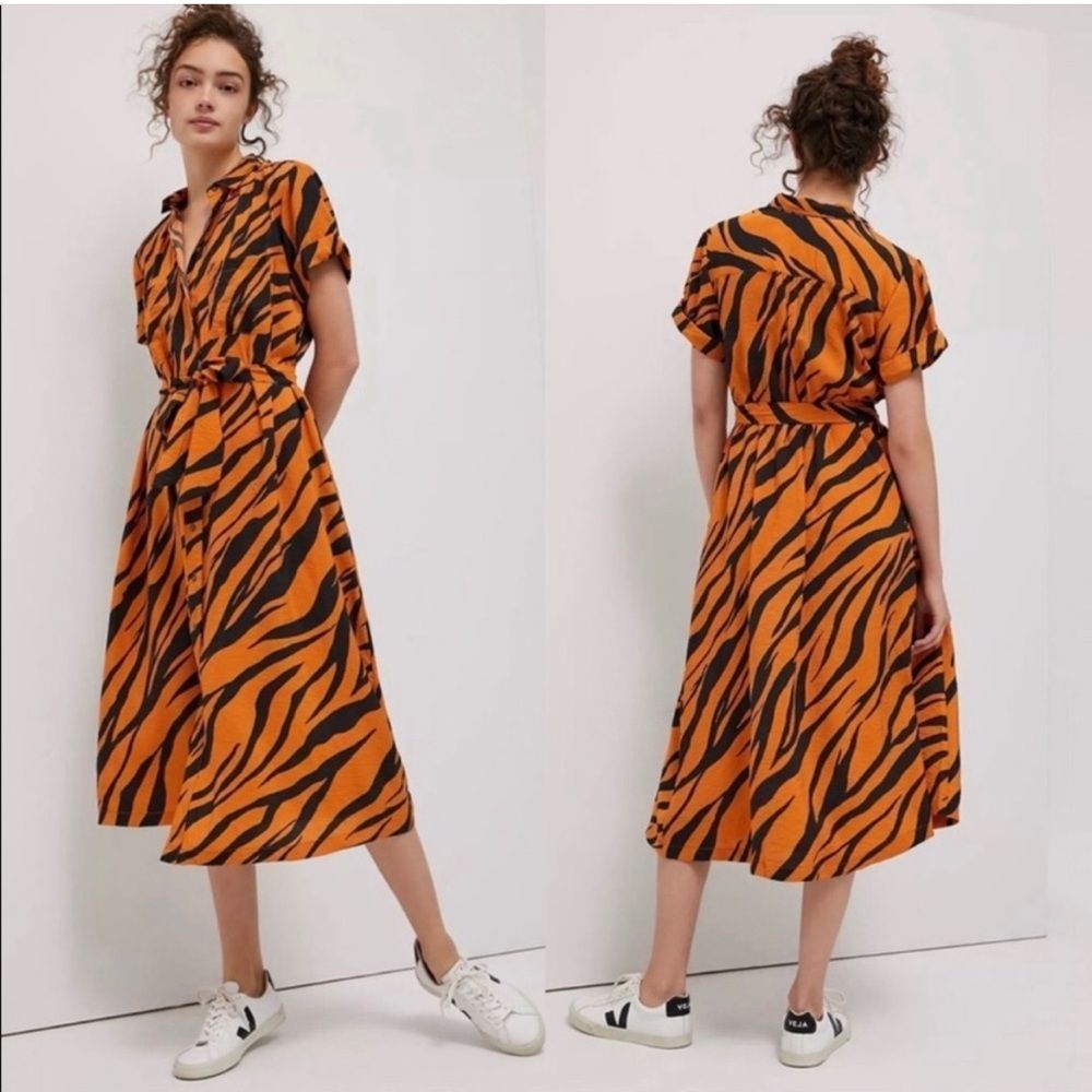 Anthropologie Orange and Black Zebra Print Dress